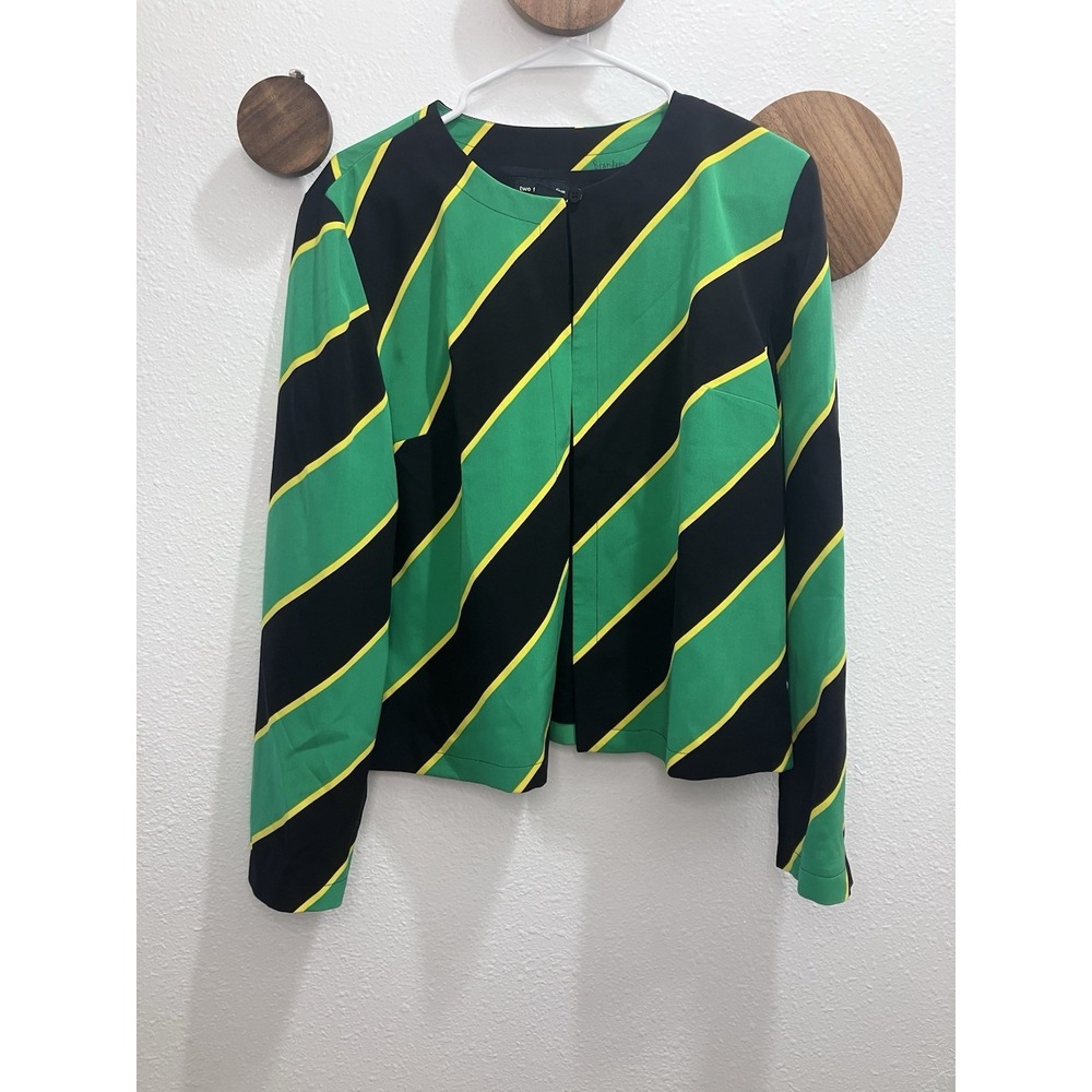 Two Twenty Five Vintage Silk Jacket Blazer Green Black Striped Lined Chic Sze 14